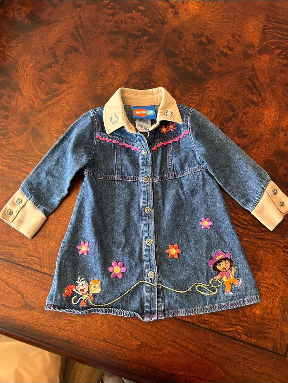 Vintage Dora The Explorer Denim Dress Jumper 2003 Nick Jr Cartoon Toddler Sz 2T
